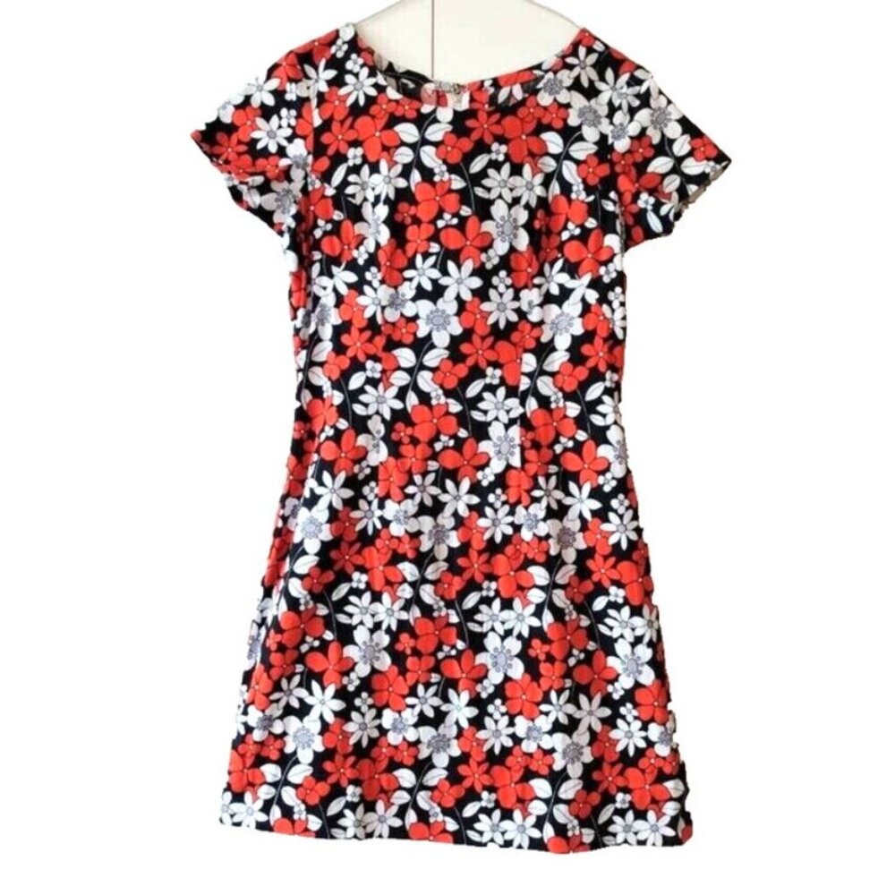 Vintage 60s Dress Red White & Blue Flower Print 33" Bust Rockabilly Handmade